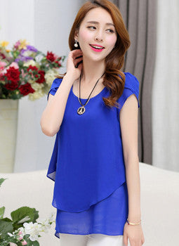 Women Blouse Loose Shirt O-Neck Chiffon Blouse Female Short Sleeve Blouse Plus Size 5XL Shirts