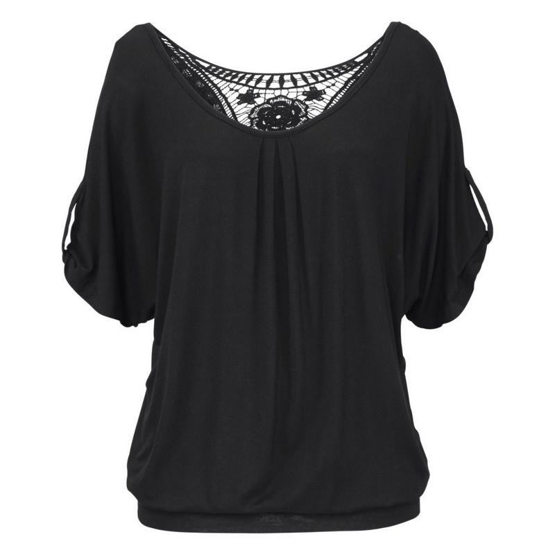 Women Blouses Lace Short Sleeve plus size Blouse Casual solid Tops Shirt vetement