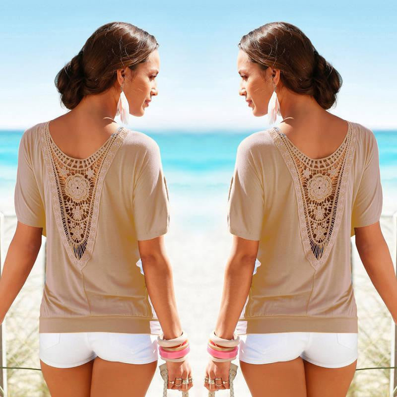 Women Blouses Lace Short Sleeve plus size Blouse Casual solid Tops Shirt vetement