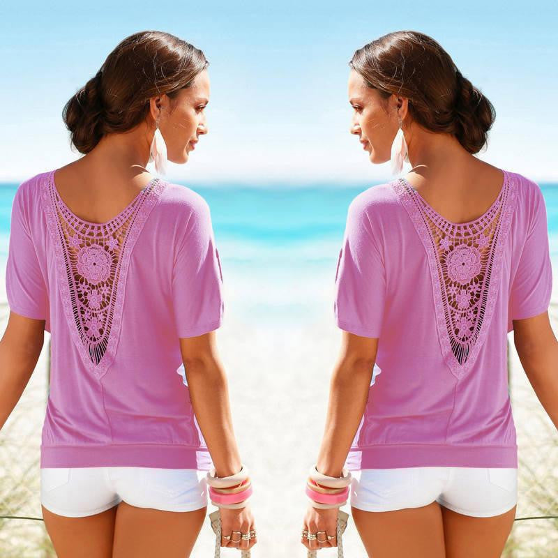 Women Blouses Lace Short Sleeve plus size Blouse Casual solid Tops Shirt vetement