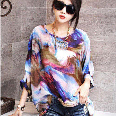 Online discount shop Australia - Blouse Shirt New Style Women Chiffon Tops Plus Size Women's Batwing Sleeve Print Casual Shirts