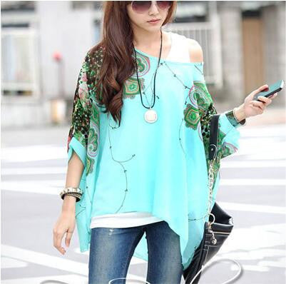 Online discount shop Australia - Blouse Shirt New Style Women Chiffon Tops Plus Size Women's Batwing Sleeve Print Casual Shirts