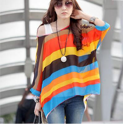 Online discount shop Australia - Blouse Shirt New Style Women Chiffon Tops Plus Size Women's Batwing Sleeve Print Casual Shirts