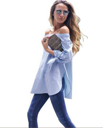 Online discount shop Australia - Girls White Blouse Women Tops beach short Elegant Bow Blue Off Shoulder Female Blouse Shirt Sexy Tops Kimono Cardigan