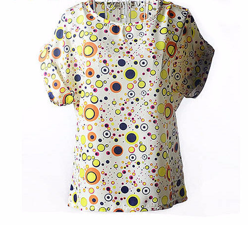 Online discount shop Australia - Colorful Apparel Print O-Neck Tropical Chiffon Women Blouses Short Batwing Sleeve Plus Size Shirt Body