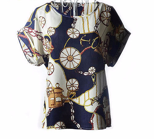 Online discount shop Australia - Colorful Apparel Print O-Neck Tropical Chiffon Women Blouses Short Batwing Sleeve Plus Size Shirt Body