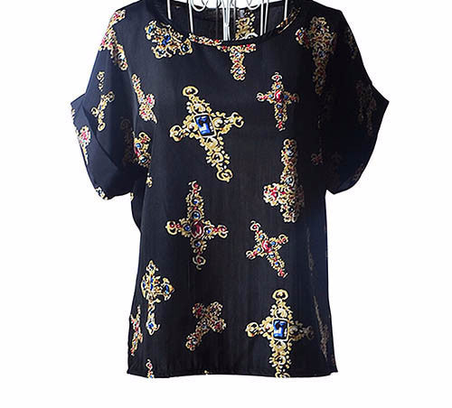 Online discount shop Australia - Colorful Apparel Print O-Neck Tropical Chiffon Women Blouses Short Batwing Sleeve Plus Size Shirt Body