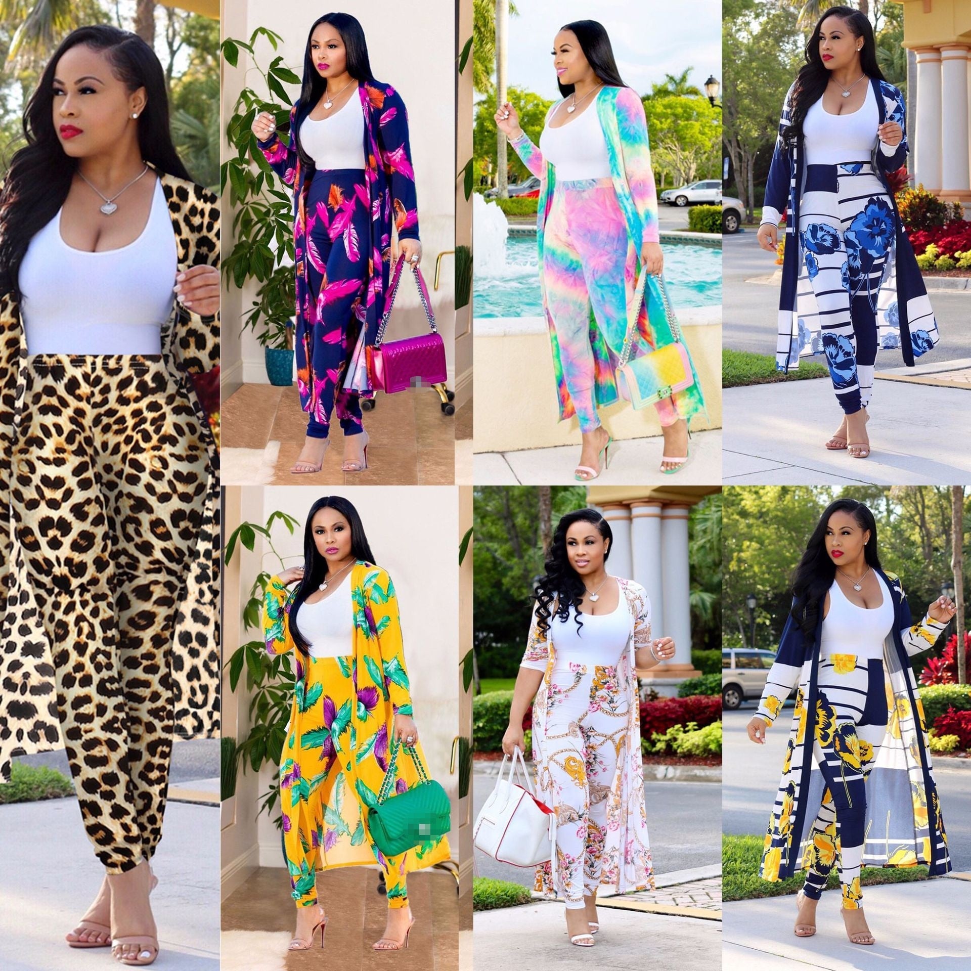 Women print long sleeve cardigan pants summer two piece set long cardigan pants 2 piece set summer women's suits loose sexy-Dollar Bargains Online Shopping Australia
