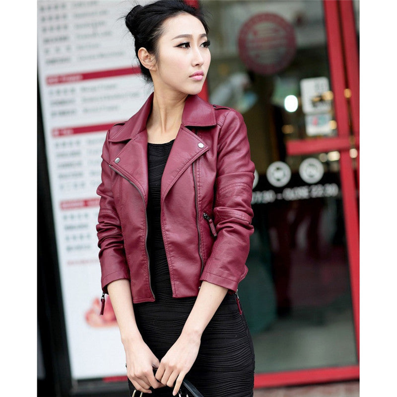 Women Slim Biker Motorcycle PU Leather Jacket Coat Zipper Punk Casual Outwear