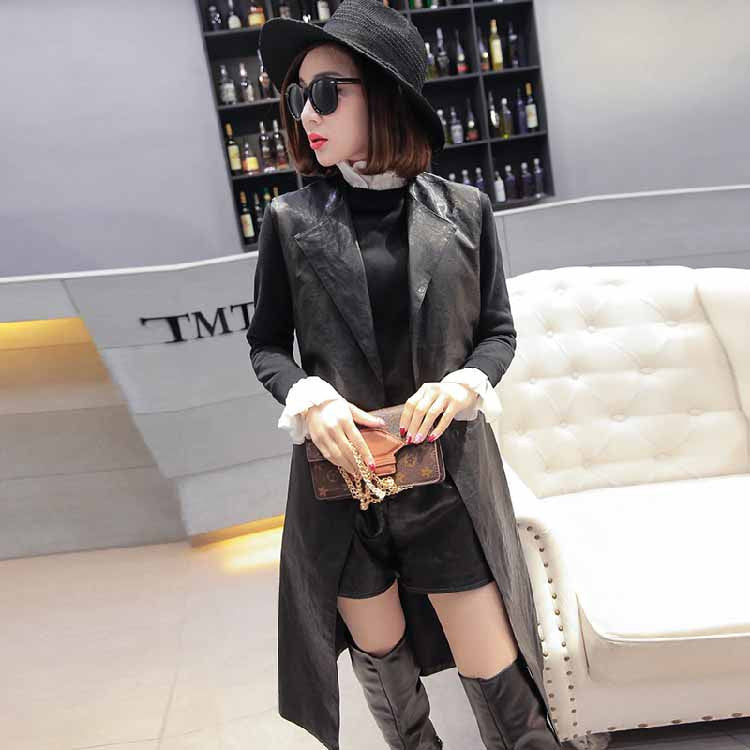 Leather Suede Sleeveless Jackets Women Basic Coat Long Outerwear Clothing Female Slim Fashion Coats