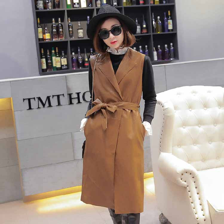 Leather Suede Sleeveless Jackets Women Basic Coat Long Outerwear Clothing Female Slim Fashion Coats