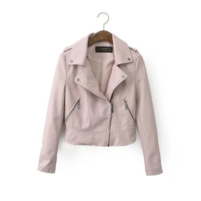 Women black faux leather jacket and coats motorcycle jackets Ladies biker Jacket pink leren jas