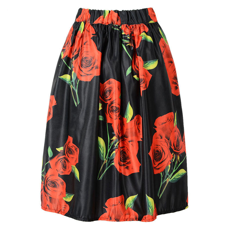 Online discount shop Australia - Floral Print Vintage Pleated Skater Midi Skirt Fashion High Waist Ball Gown Women Skirt Elegant Saia