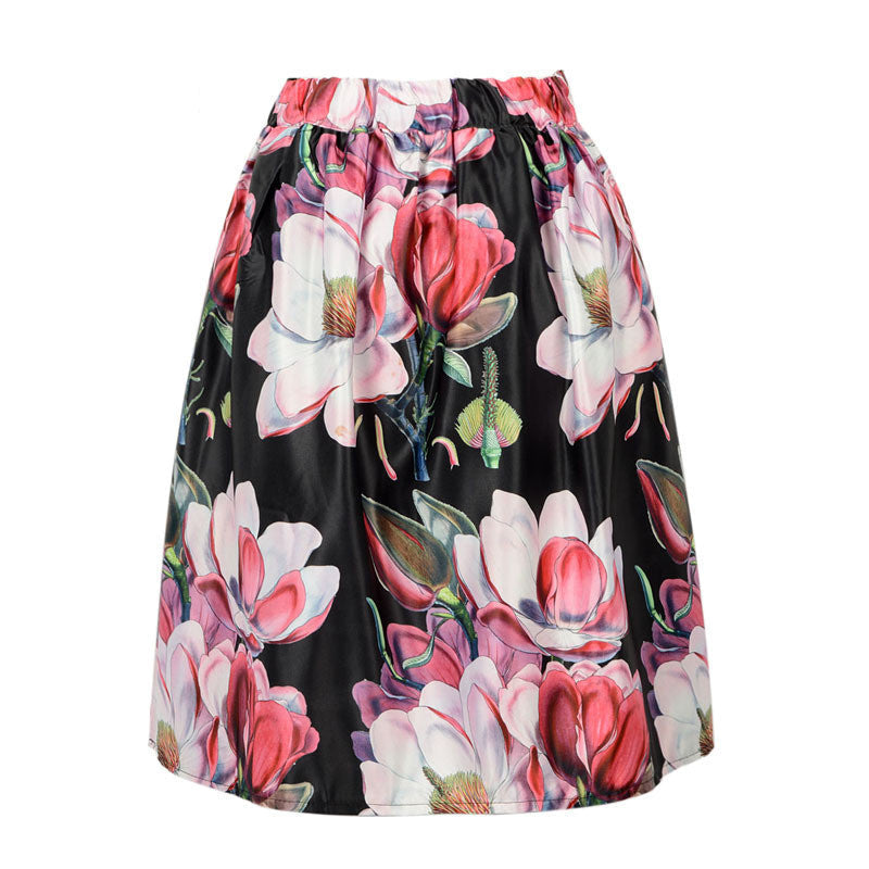 Online discount shop Australia - Floral Print Vintage Pleated Skater Midi Skirt Fashion High Waist Ball Gown Women Skirt Elegant Saia