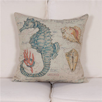 Retro Style European Retro Style Marine Biology Cushion Cover Sea Conch Shell House Pillow Case Linen Cotton Pillows Covers