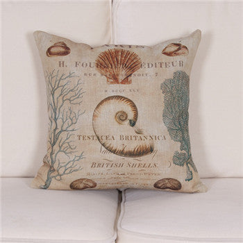 Retro Style European Retro Style Marine Biology Cushion Cover Sea Conch Shell House Pillow Case Linen Cotton Pillows Covers