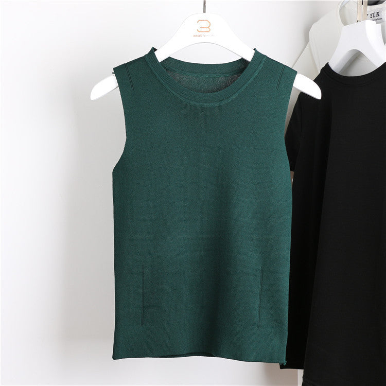 Ocean-q 9 Color Solid High Knitted Elastic Base Sleeveless Vest Ladies Halter Crochet Tank Top Women