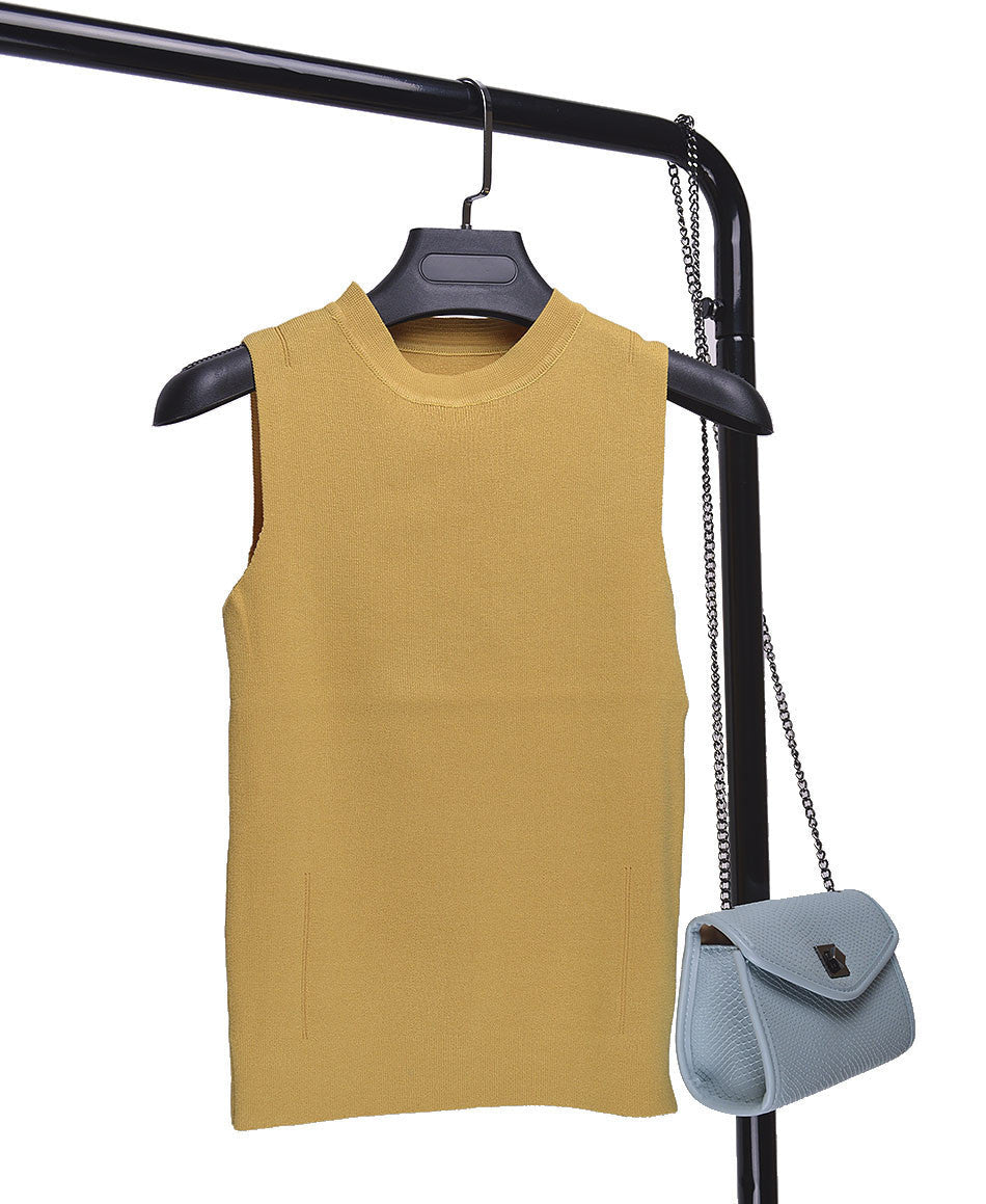 Ocean-q 9 Color Solid High Knitted Elastic Base Sleeveless Vest Ladies Halter Crochet Tank Top Women