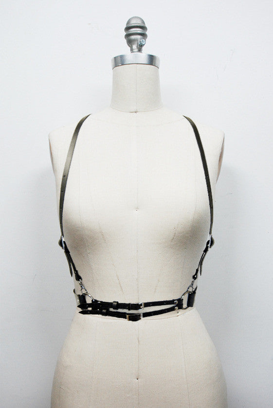Basic Style Women Men Handmade Underbust Waist Belt Y Leather Harness Body Cage Straps