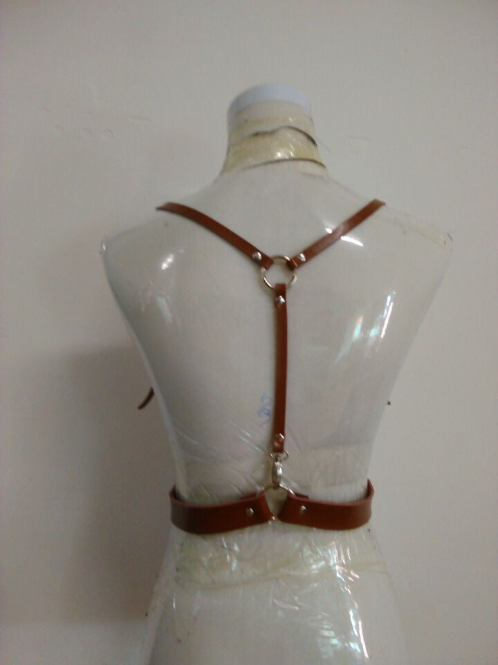 Basic Style Women Men Handmade Underbust Waist Belt Y Leather Harness Body Cage Straps