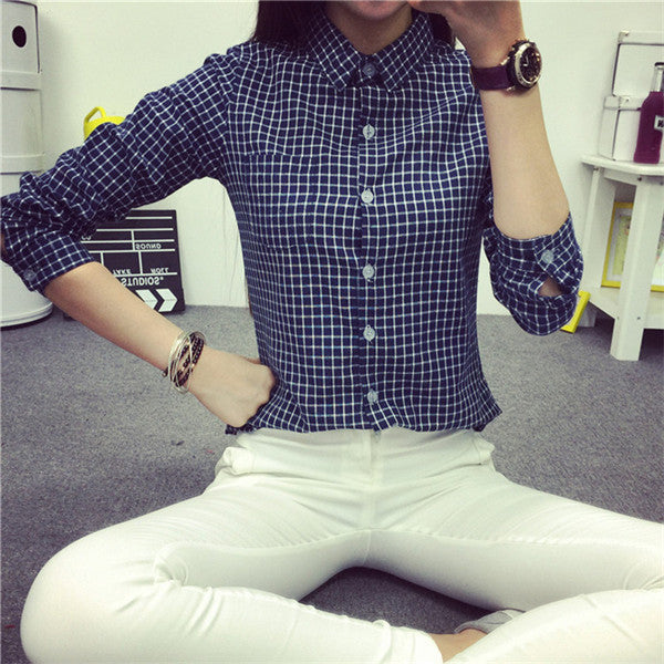 Online discount shop Australia - Ladies Female Casual Cotton Long Sleeve Plaid Shirt Women Slim Outerwear Blouse Tops Size S-XXL