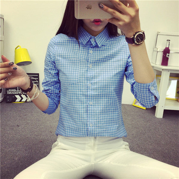 Online discount shop Australia - Ladies Female Casual Cotton Long Sleeve Plaid Shirt Women Slim Outerwear Blouse Tops Size S-XXL