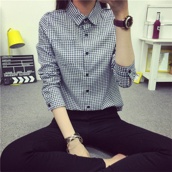 Online discount shop Australia - Ladies Female Casual Cotton Long Sleeve Plaid Shirt Women Slim Outerwear Blouse Tops Size S-XXL