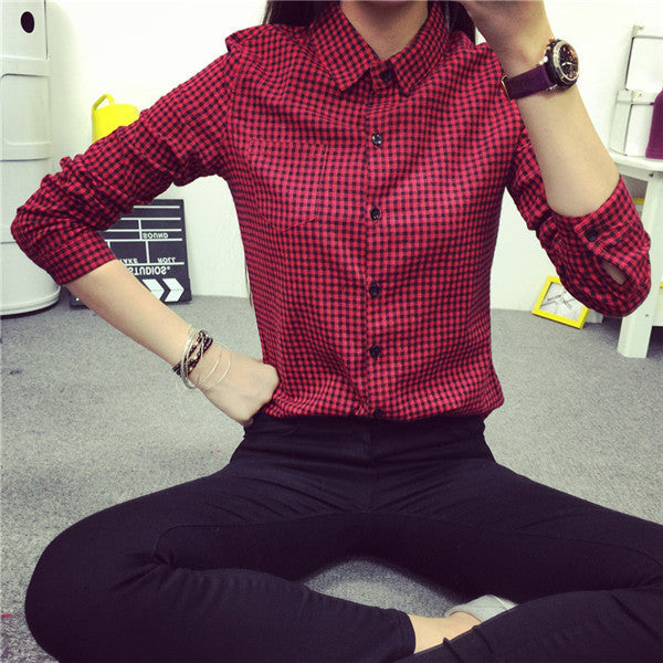 Online discount shop Australia - Ladies Female Casual Cotton Long Sleeve Plaid Shirt Women Slim Outerwear Blouse Tops Size S-XXL