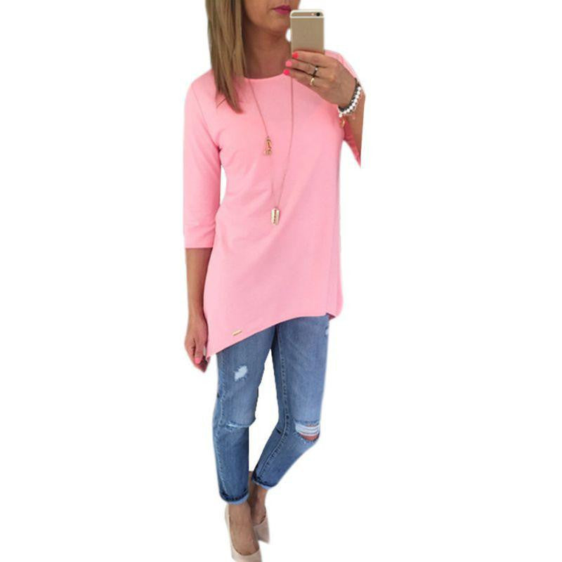 Women 3/4 Sleeve Long Tops Blouse Shirt Ladies Beach BOHO Mini Dress S-XL