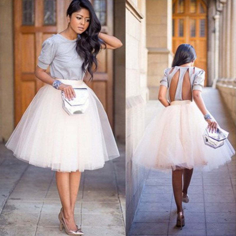 Puff Women Chiffon Tulle Skirt White Faldas High Waist Midi Knee Length Chiffon Plus Size Grunge Jupe Female Skirts nz17