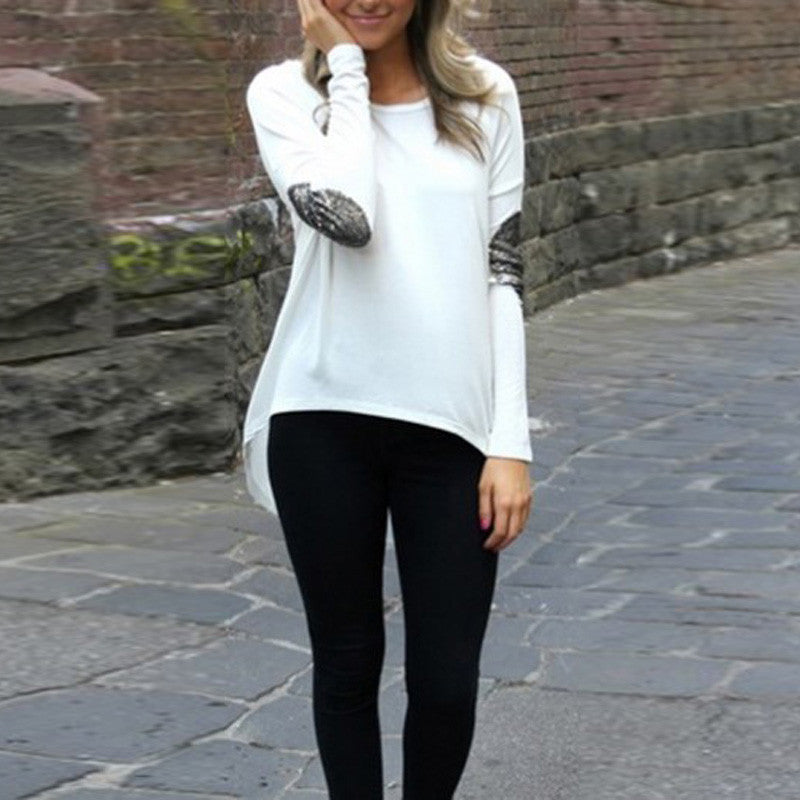 S-4XL Women Loose Long Sleeve Blouses Shirts Glitter Patchwork Casual Blouse Pullover Plus Size Tops