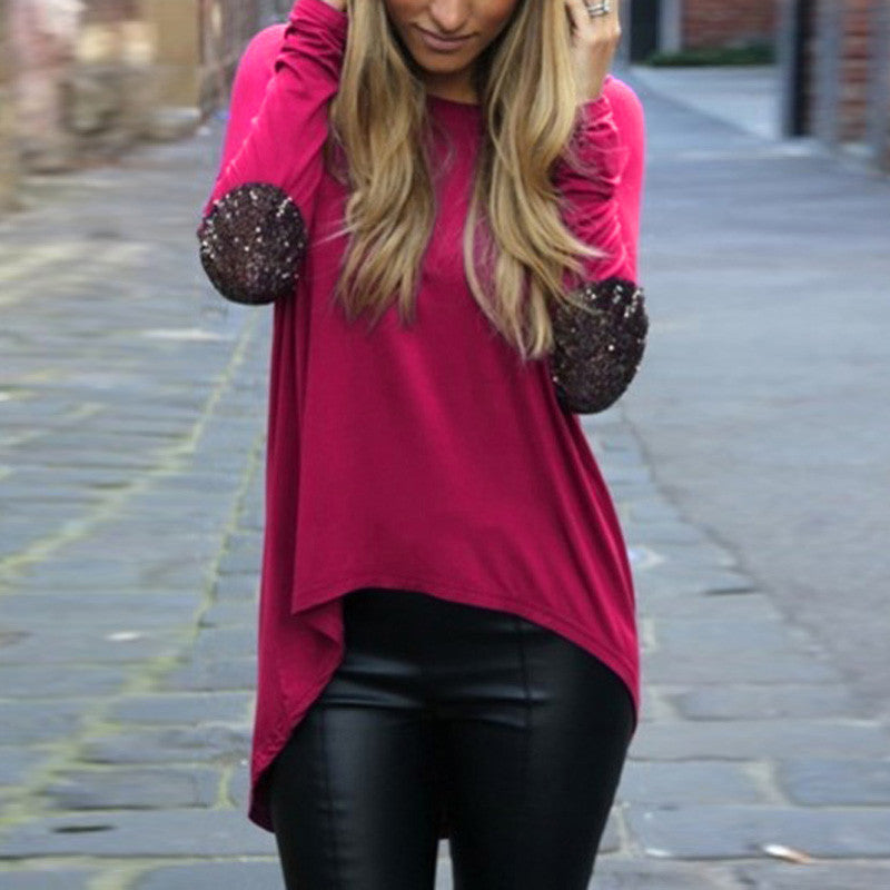 S-4XL Women Loose Long Sleeve Blouses Shirts Glitter Patchwork Casual Blouse Pullover Plus Size Tops