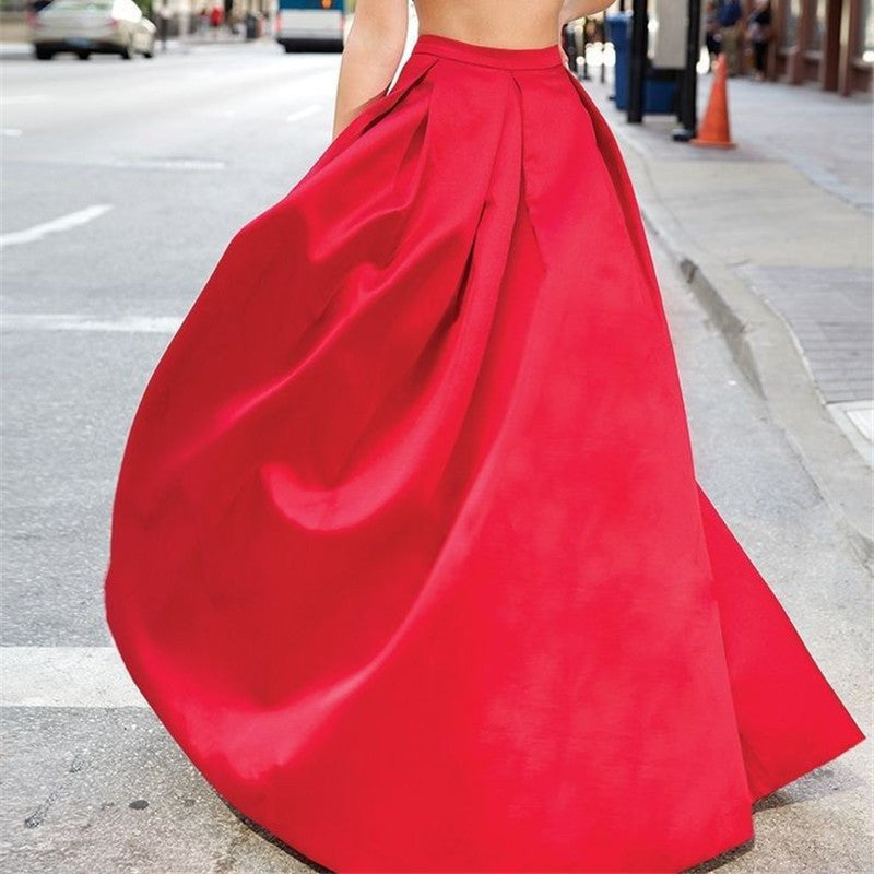 Runaway Maxi Skirts Womens Vintage Ball Gown Solid Black Blue Party A-line Pleated Long Skirt XXXL Plus Size Pockets