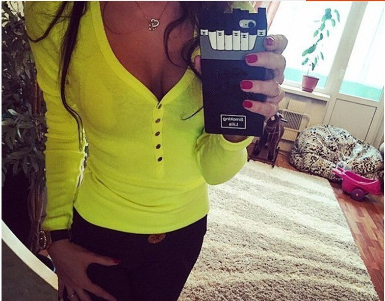 Online discount shop Australia - fashion  white women plus size V neck women t shirt punk Long sleeve cropped sexy top tees women