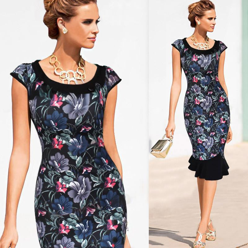 Womens Vintage Elegant Formal Lace Button Patchwork Tunic Wear To Work Party Wiggle Pencil Bodycon Dress