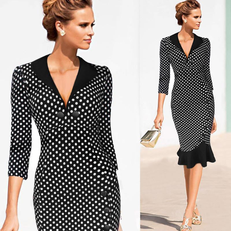 Womens Vintage Elegant Formal Lace Button Patchwork Tunic Wear To Work Party Wiggle Pencil Bodycon Dress