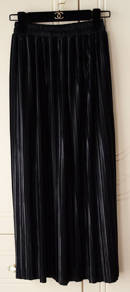 Women Fashion Gold Sequined Skirts Female Black Red Green High Waist Pleated Midi Novelty Midi Skirts