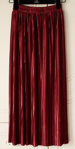 Women Fashion Gold Sequined Skirts Female Black Red Green High Waist Pleated Midi Novelty Midi Skirts