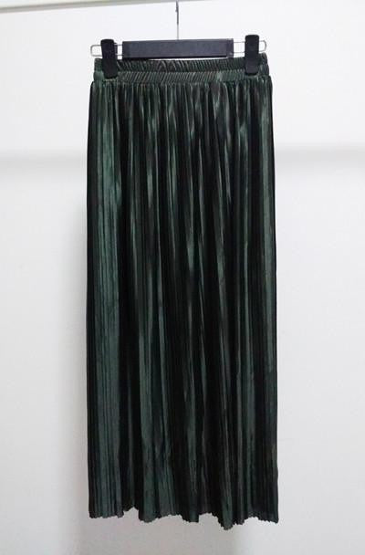 Women Fashion Gold Sequined Skirts Female Black Red Green High Waist Pleated Midi Novelty Midi Skirts