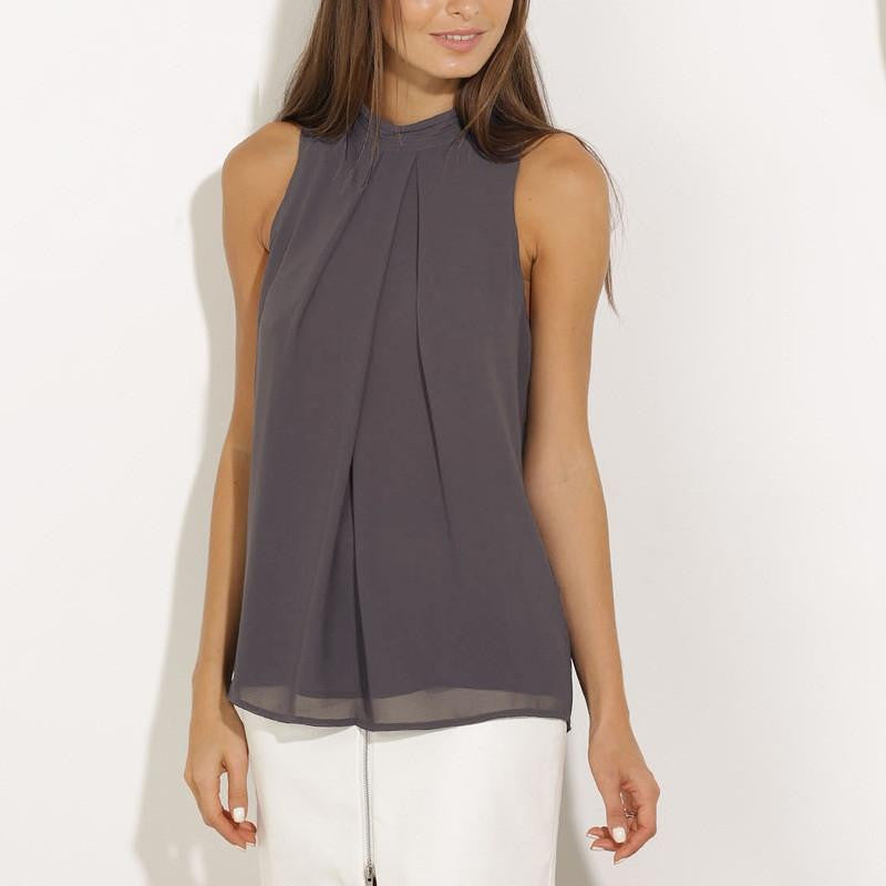 Women Blouse plus size female clothing women tops chic elegant sleeveless blue chiffon blouse lady tops