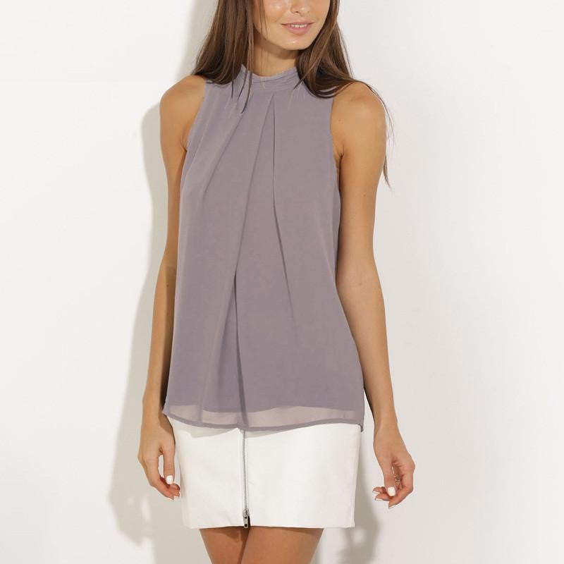 Women Blouse plus size female clothing women tops chic elegant sleeveless blue chiffon blouse lady tops