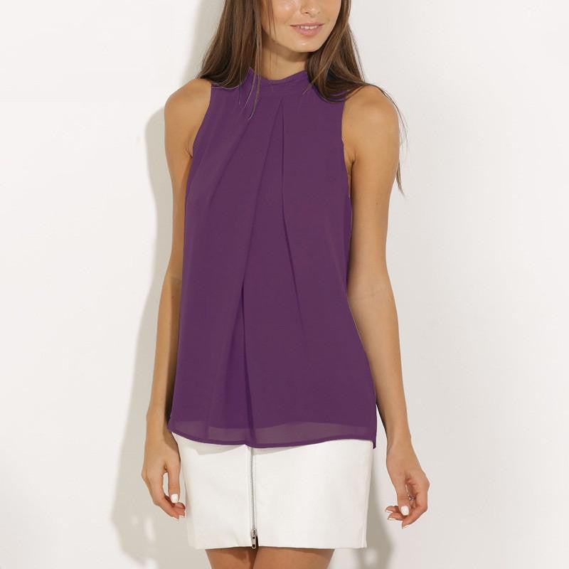 Women Blouse plus size female clothing women tops chic elegant sleeveless blue chiffon blouse lady tops