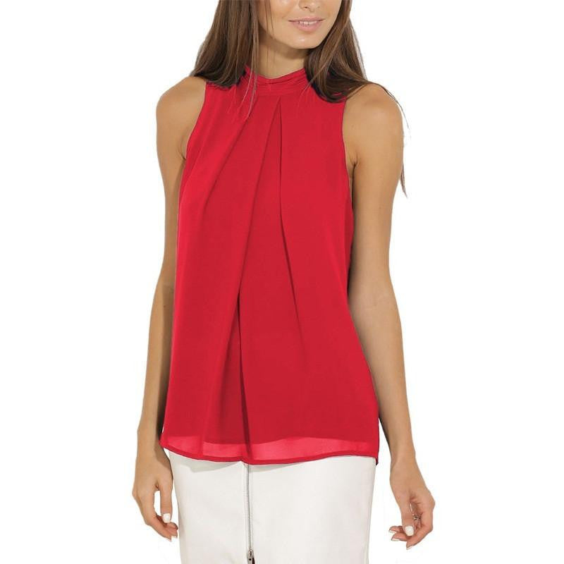 Women Blouse plus size female clothing women tops chic elegant sleeveless blue chiffon blouse lady tops