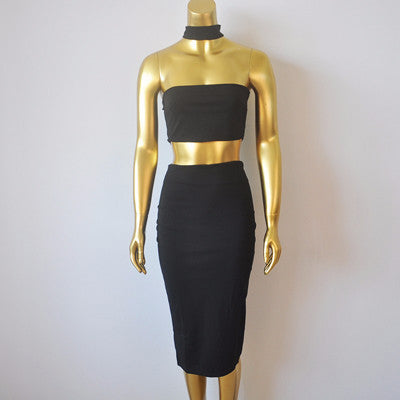 Online discount shop Australia - 2 Piece Set Summer Dress Black White Strapless Sexy Bandage Bodycon Party Dresses Sleeveless Halter Dress Women Off Shouder