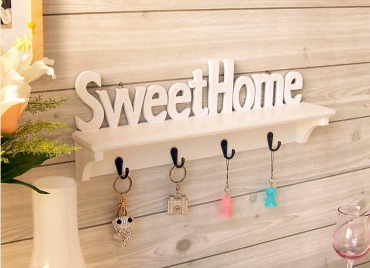 Online discount shop Australia - 1Pcs "Sweet Home" Shelves Hat Key Holders Storage Shelf hanging hooks Wall Mounted Rack Home Holder Storage Hanger Decoration