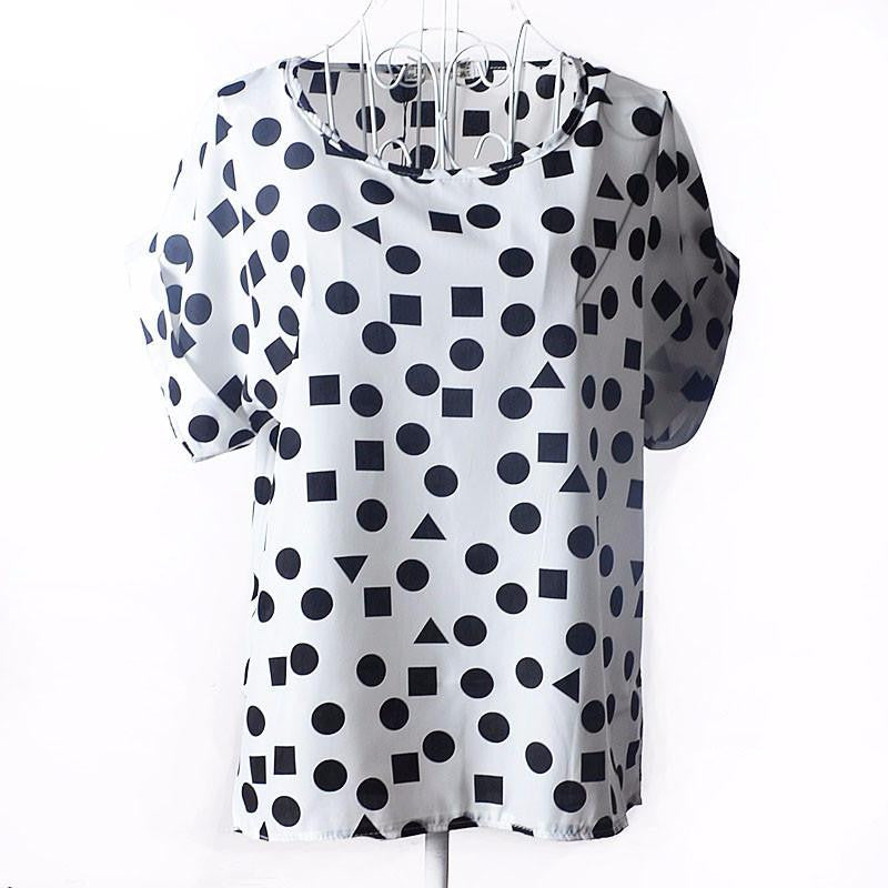 Tribal Bird Plaid Print Batwing Short Sleeve Chiffon Blouses Women Fashion Ladies White Shirt Tunic Tops
