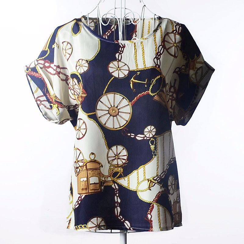 Tribal Bird Plaid Print Batwing Short Sleeve Chiffon Blouses Women Fashion Ladies White Shirt Tunic Tops