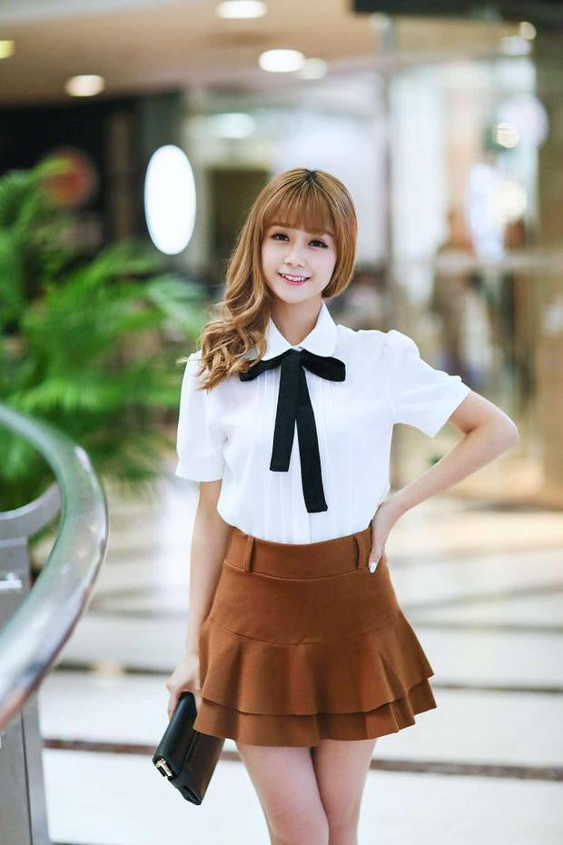 Online discount shop Australia - Fashion female elegant bow tie white blouses Chiffon peter pan collar casual shirt Ladies tops school blouse Women Plus Size
