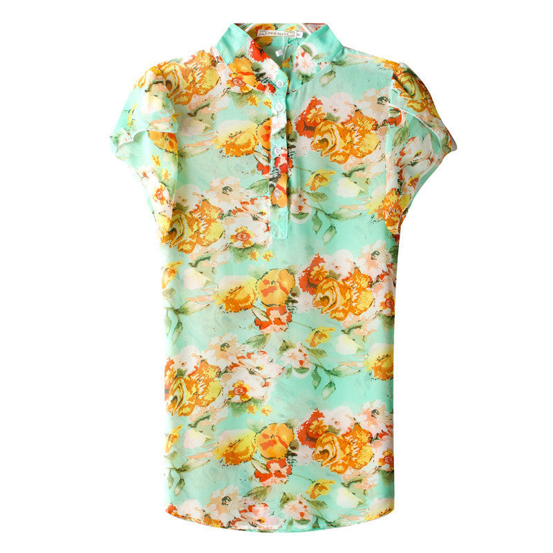 Online discount shop Australia - Blouse Women's Shirt Women Printed Collar Short-Sleeve Shoulder Chiffon Blouses