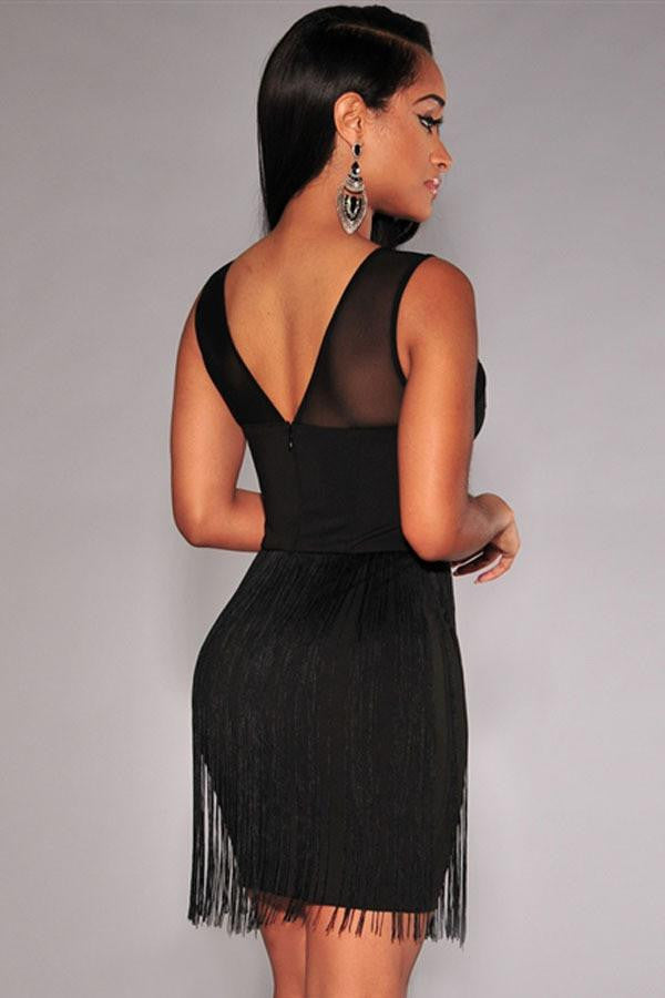 Solid autumn Dress party evening elegant Black Mesh Accent Fringe Mini Dress wonder woman summer dresses vestido estampado